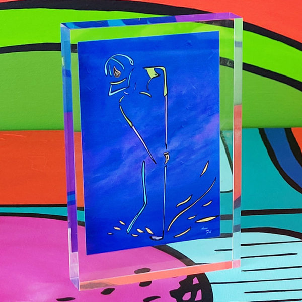 Golf.Bunker.Man. Impression sur plexiglass. 9x13cm-2cm. 265gr